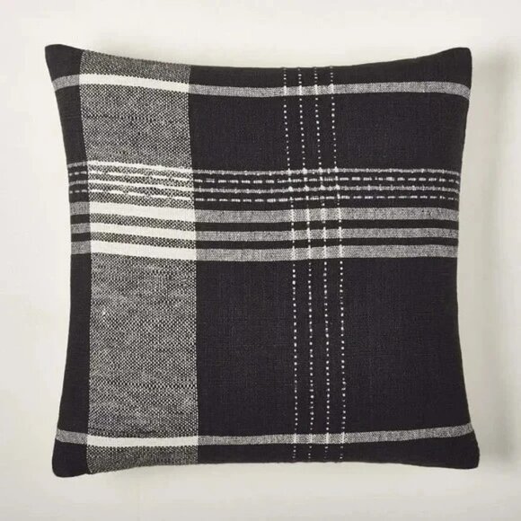 West Elm Woven Origin Plaid Check Pillow Cover Charcoal/Ivory NWT 20" x 20" - Picture 1 of 5